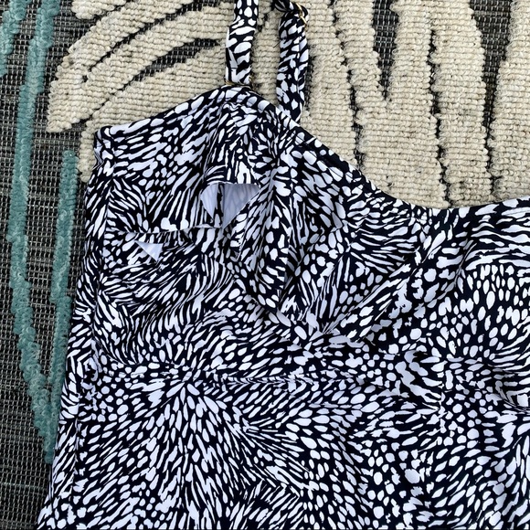 SOLD! Island Escape Swimwear Black & White Animal Print Ruffle Tankini Top - Picture 7 of 15